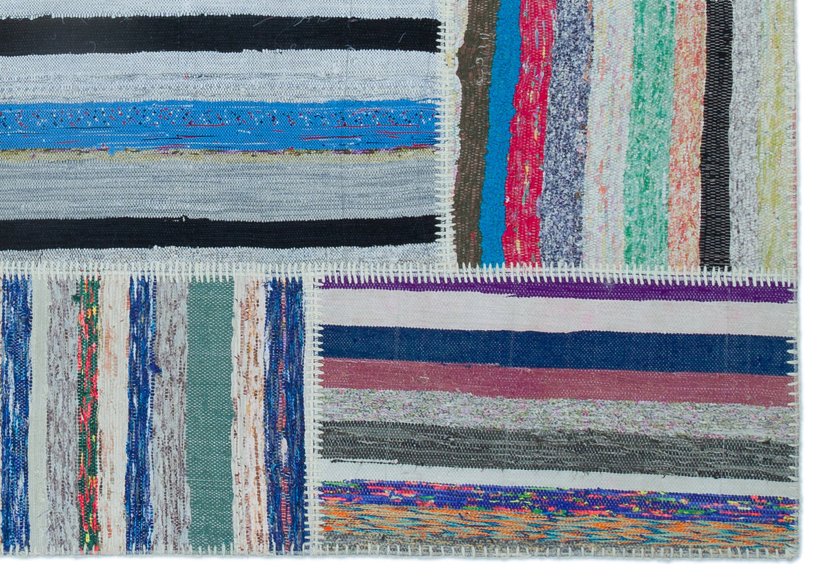 Striped Over Dyed Kilim Patchwork Unique Rug 5&#39;3&#39;&#39; x 7&#39;5&#39;&#39; ft 160 x 226 cm