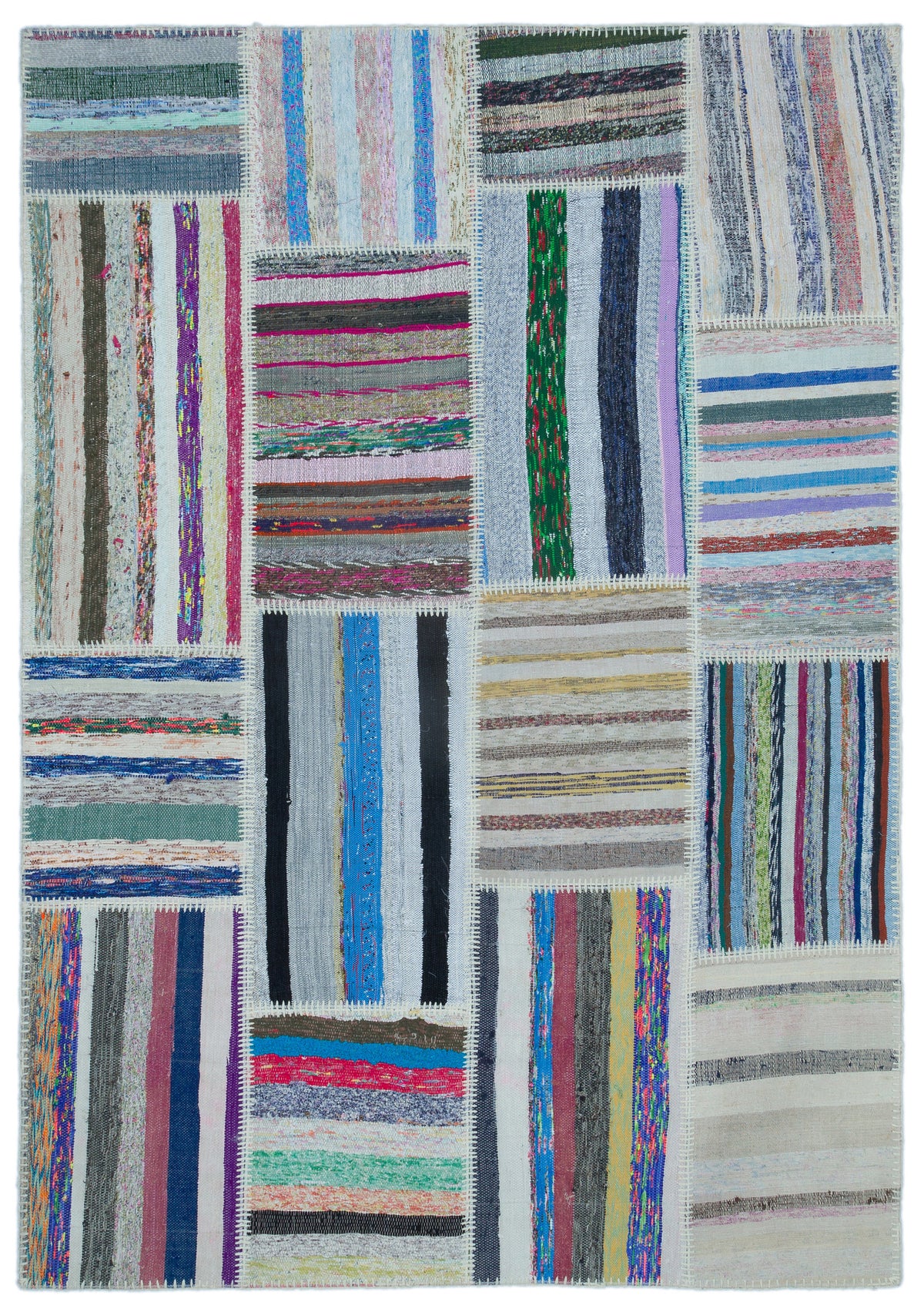 Striped Over Dyed Kilim Patchwork Unique Rug 5&#39;3&#39;&#39; x 7&#39;5&#39;&#39; ft 160 x 226 cm