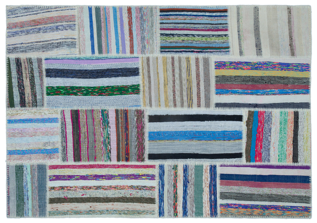 Striped Over Dyed Kilim Patchwork Unique Rug 5&#39;3&#39;&#39; x 7&#39;5&#39;&#39; ft 160 x 226 cm