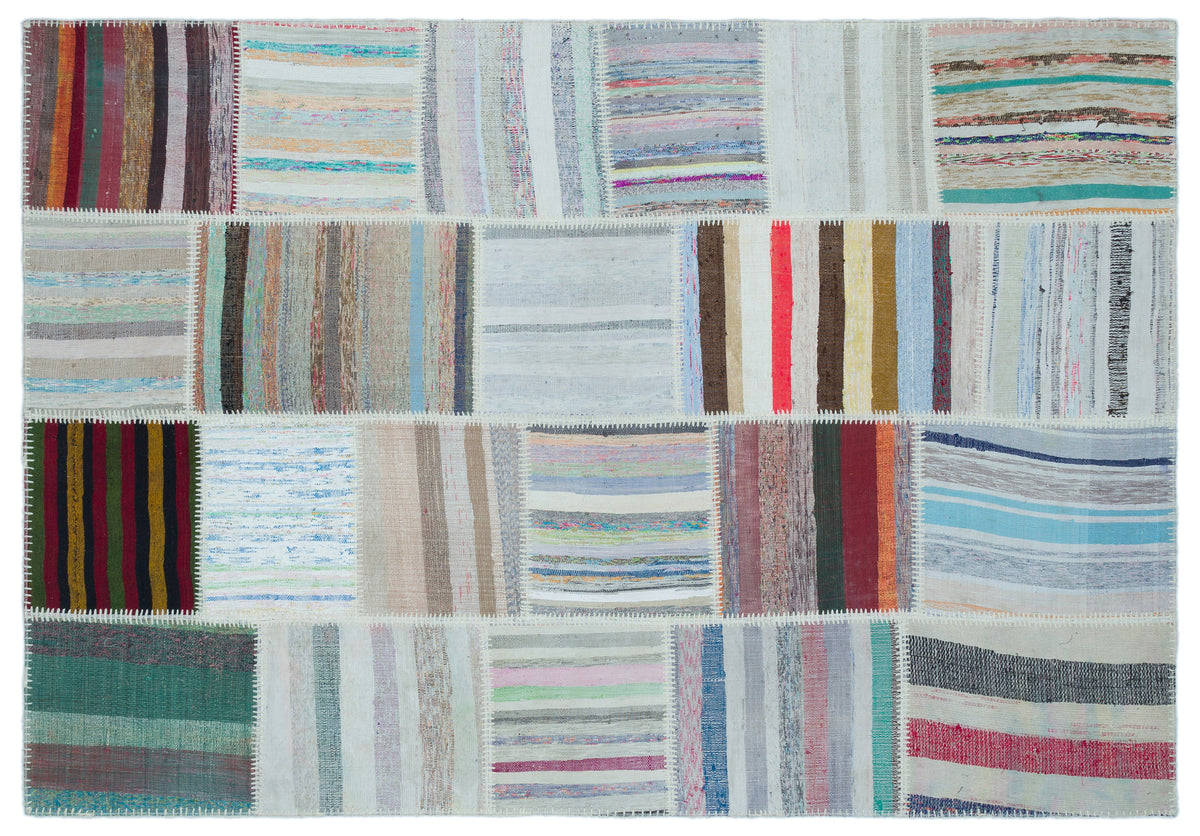 Striped Over Dyed Kilim Patchwork Unique Rug 5&#39;3&#39;&#39; x 7&#39;7&#39;&#39; ft 160 x 230 cm