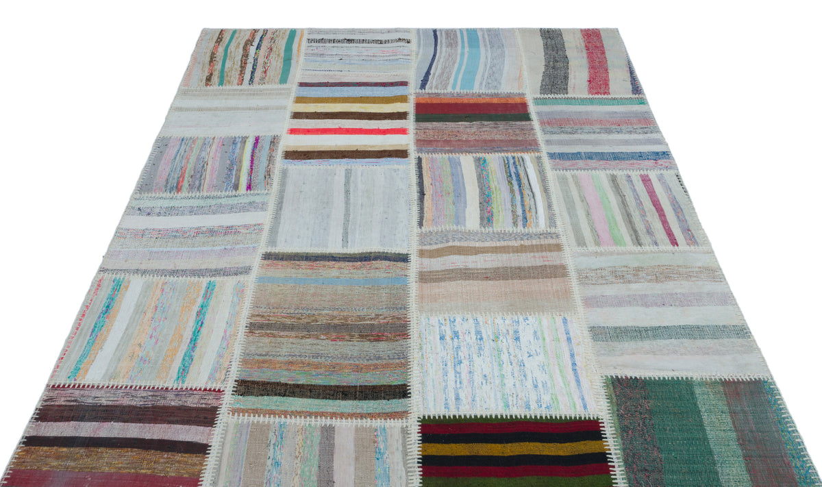 Striped Over Dyed Kilim Patchwork Unique Rug 5&#39;3&#39;&#39; x 7&#39;7&#39;&#39; ft 160 x 230 cm