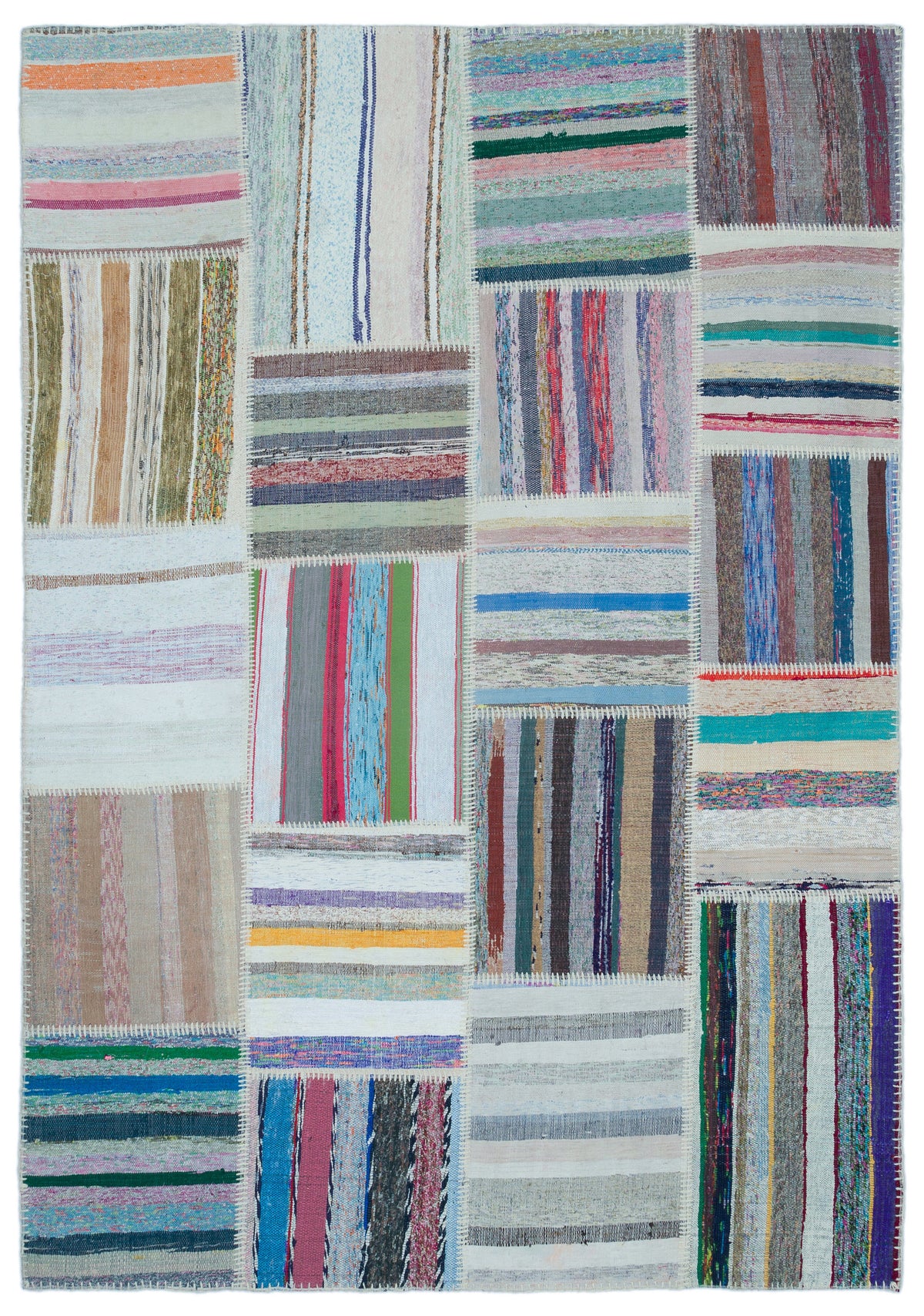 Striped Over Dyed Kilim Patchwork Unique Rug 5&#39;3&#39;&#39; x 7&#39;7&#39;&#39; ft 160 x 230 cm