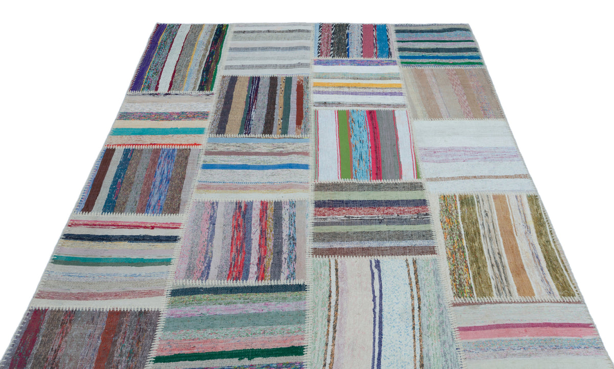 Striped Over Dyed Kilim Patchwork Unique Rug 5&#39;3&#39;&#39; x 7&#39;7&#39;&#39; ft 160 x 230 cm