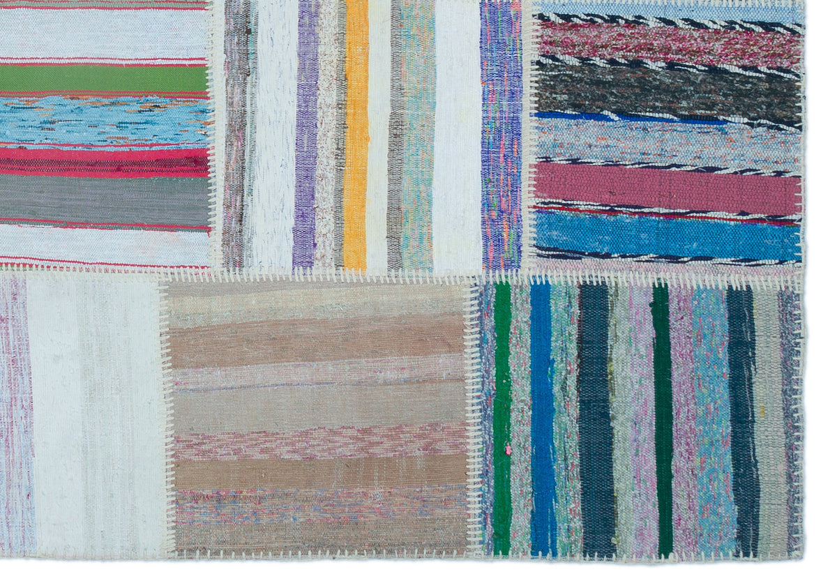 Striped Over Dyed Kilim Patchwork Unique Rug 5&#39;3&#39;&#39; x 7&#39;7&#39;&#39; ft 160 x 230 cm