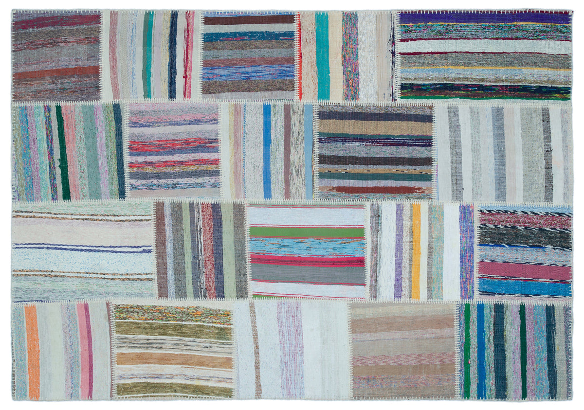 Striped Over Dyed Kilim Patchwork Unique Rug 5&#39;3&#39;&#39; x 7&#39;7&#39;&#39; ft 160 x 230 cm