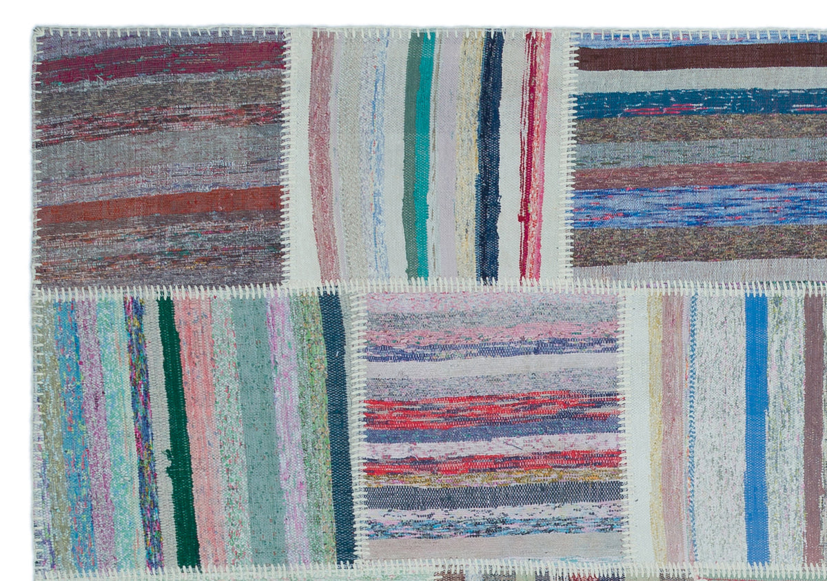 Striped Over Dyed Kilim Patchwork Unique Rug 5&#39;3&#39;&#39; x 7&#39;7&#39;&#39; ft 160 x 230 cm