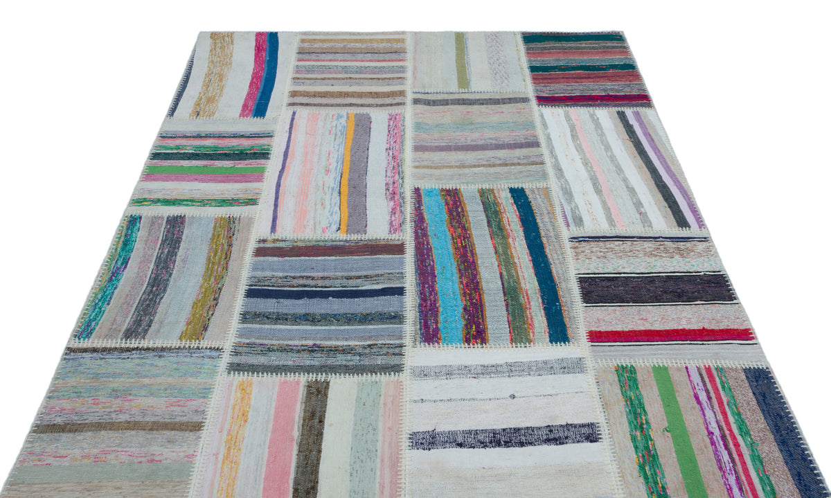 Striped Over Dyed Kilim Patchwork Unique Rug 5&#39;3&#39;&#39; x 7&#39;7&#39;&#39; ft 160 x 230 cm