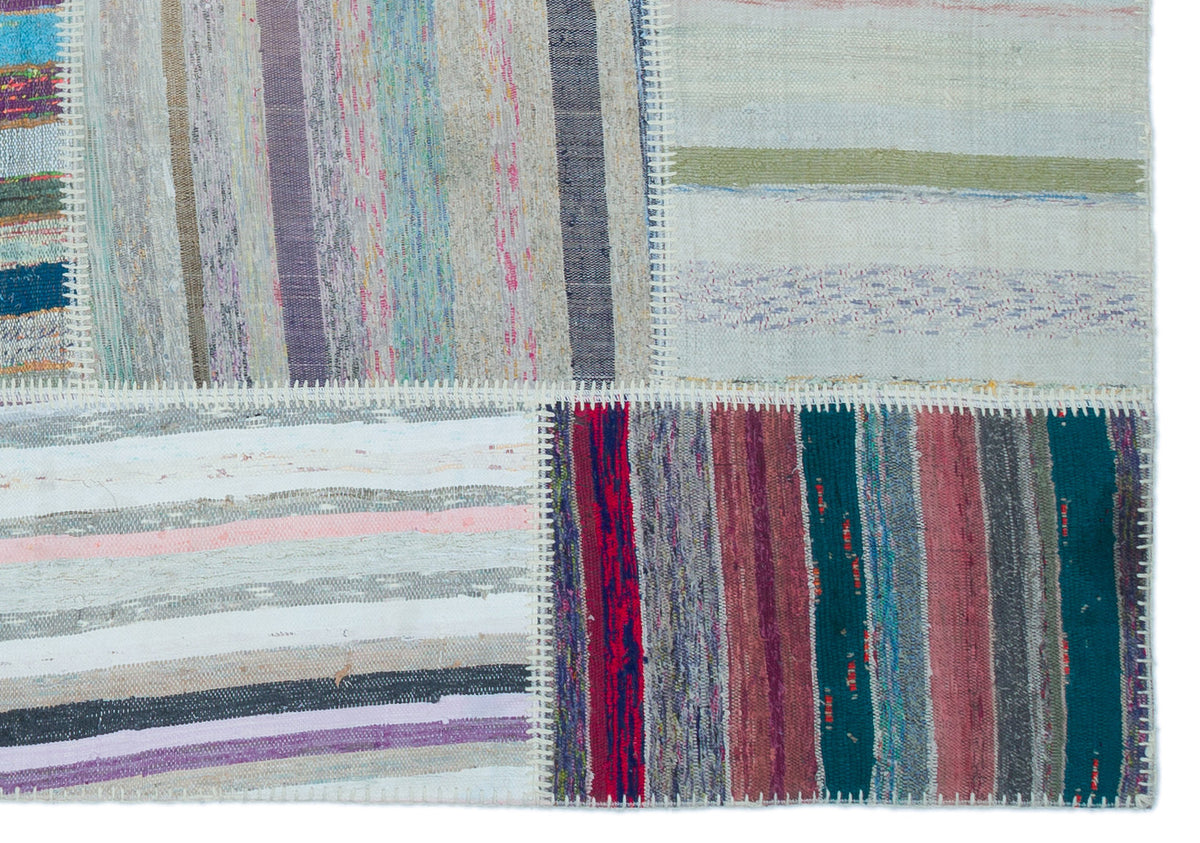 Striped Over Dyed Kilim Patchwork Unique Rug 5&#39;3&#39;&#39; x 7&#39;7&#39;&#39; ft 160 x 230 cm