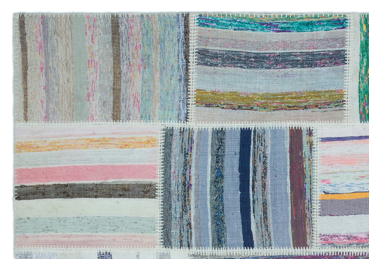 Striped Over Dyed Kilim Patchwork Unique Rug 5&#39;3&#39;&#39; x 7&#39;7&#39;&#39; ft 160 x 230 cm