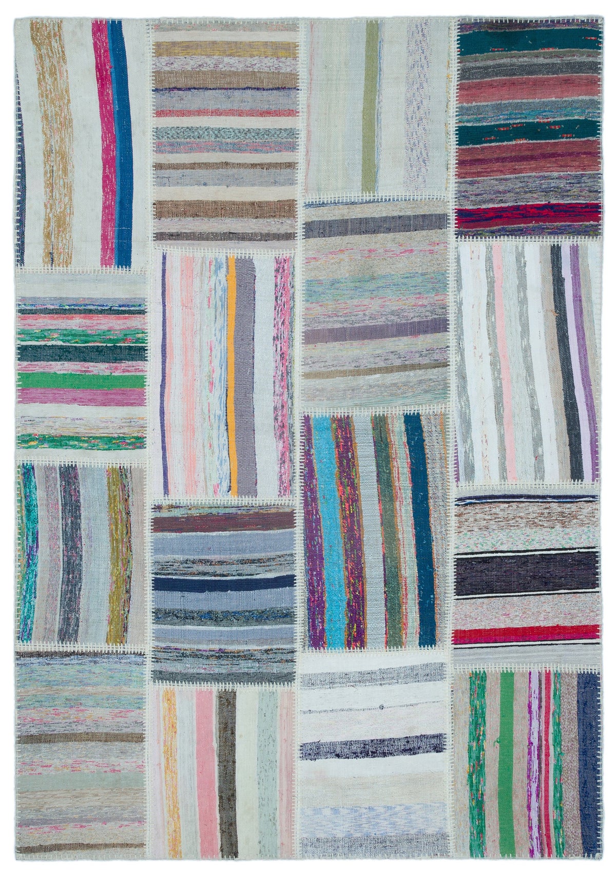 Striped Over Dyed Kilim Patchwork Unique Rug 5&#39;3&#39;&#39; x 7&#39;7&#39;&#39; ft 160 x 230 cm