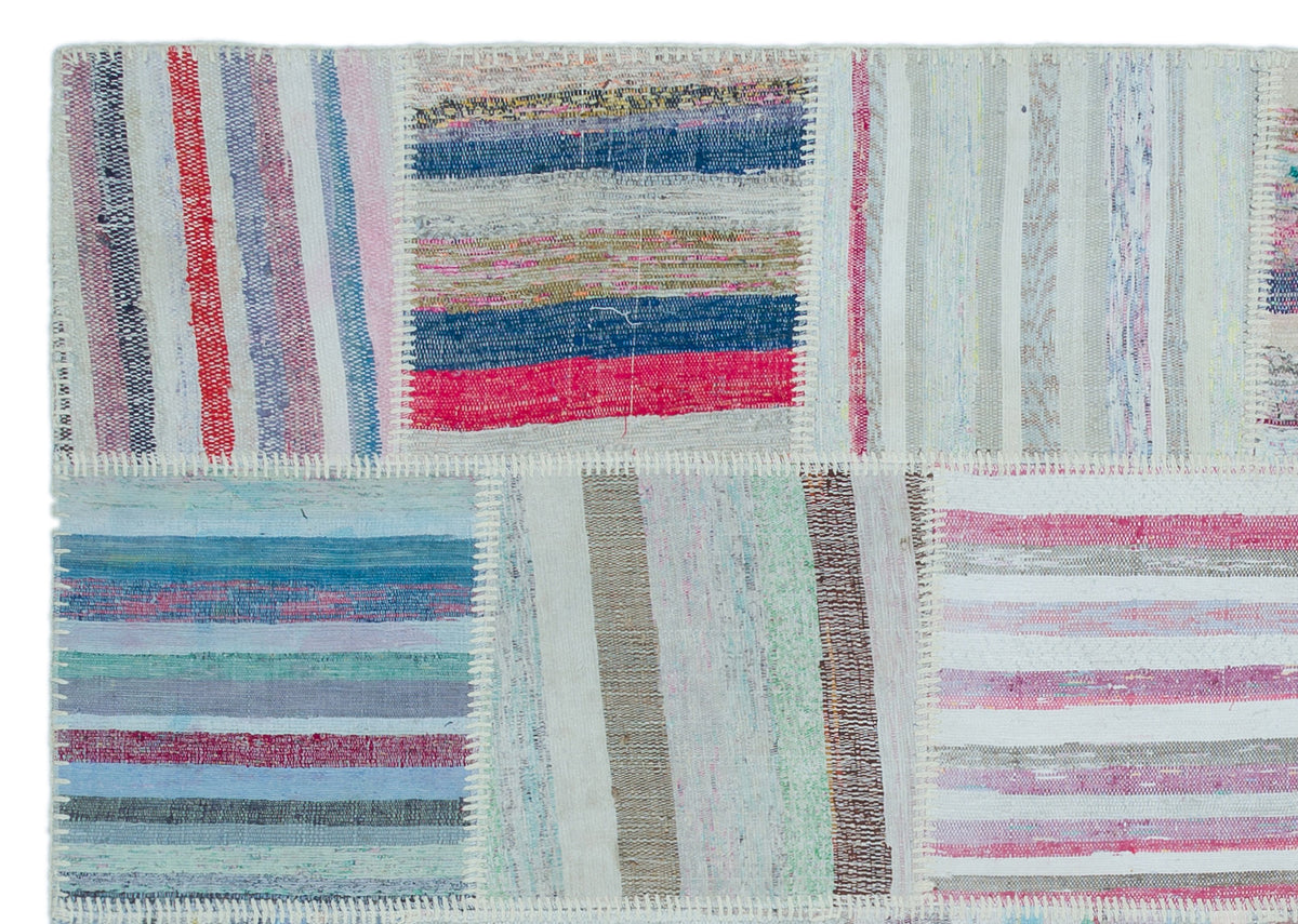 Striped Over Dyed Kilim Patchwork Unique Rug 5&#39;3&#39;&#39; x 7&#39;5&#39;&#39; ft 160 x 225 cm