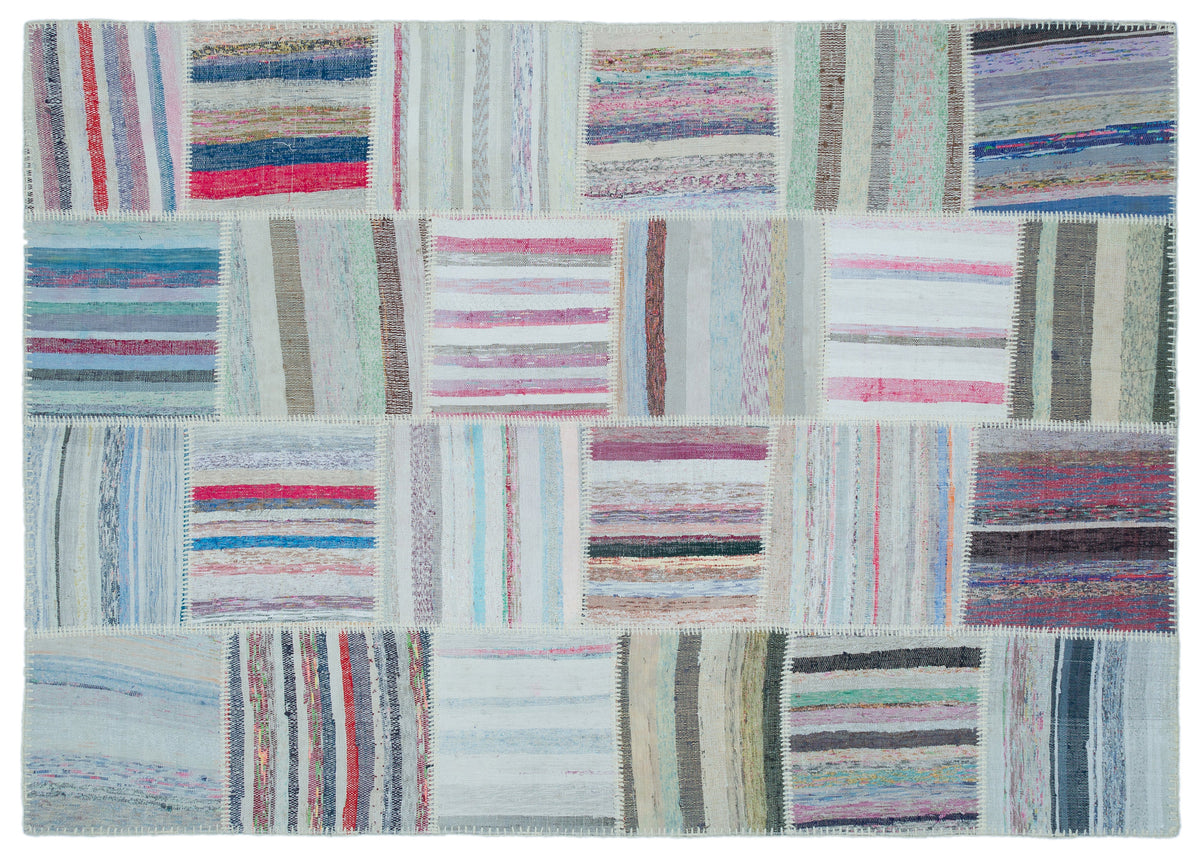 Striped Over Dyed Kilim Patchwork Unique Rug 5&#39;3&#39;&#39; x 7&#39;5&#39;&#39; ft 160 x 225 cm