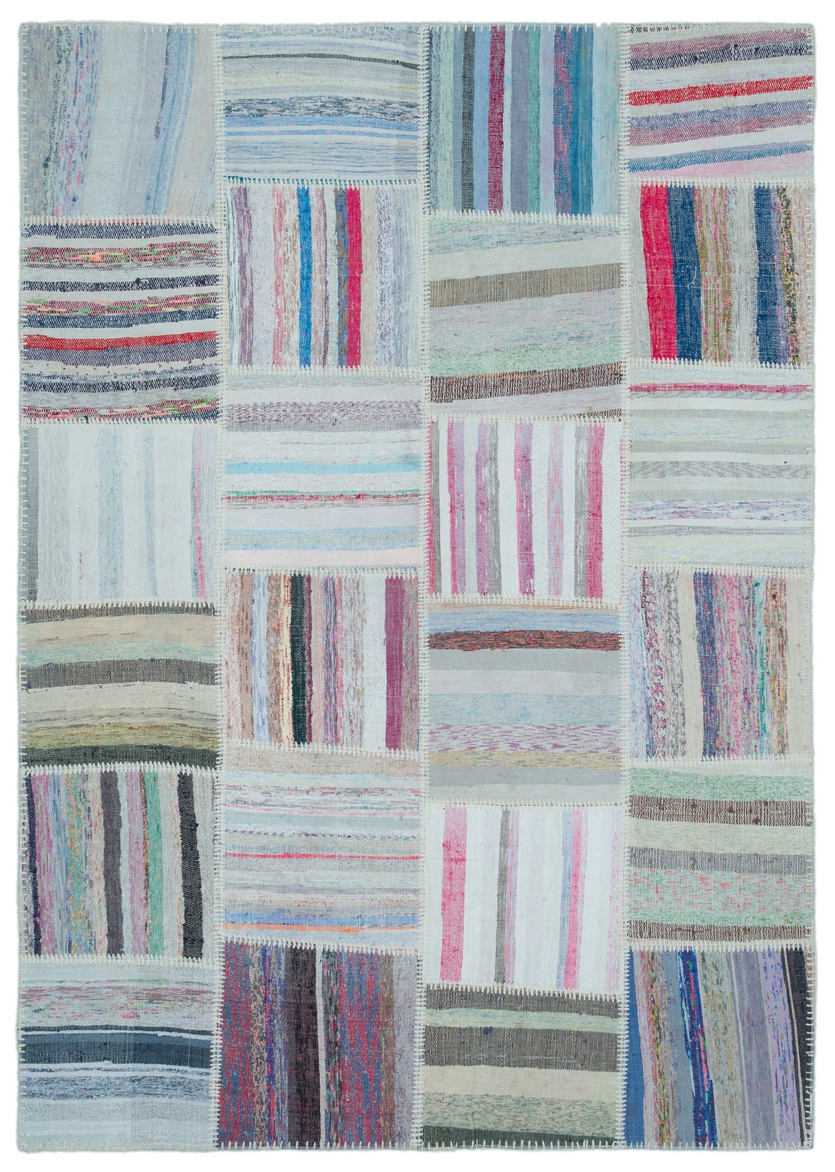 Striped Over Dyed Kilim Patchwork Unique Rug 5&#39;3&#39;&#39; x 7&#39;5&#39;&#39; ft 160 x 225 cm
