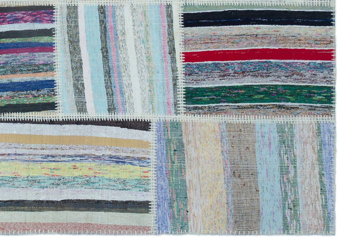 Striped Over Dyed Kilim Patchwork Unique Rug 5&#39;3&#39;&#39; x 7&#39;6&#39;&#39; ft 160 x 228 cm