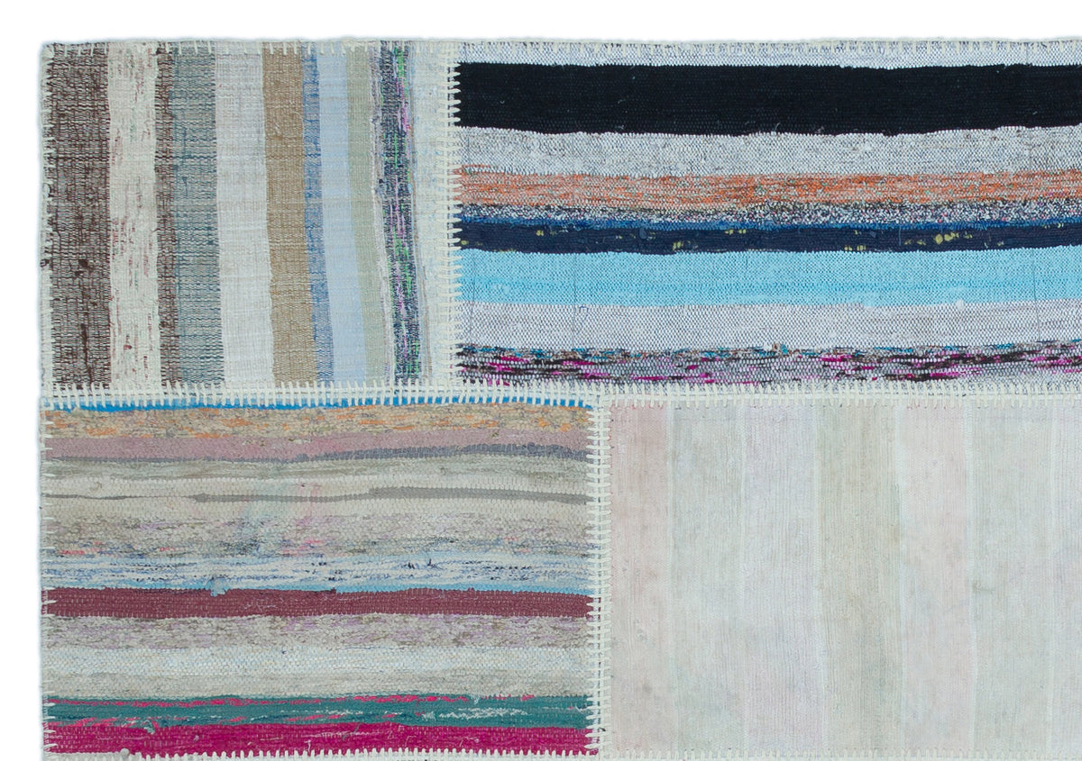 Striped Over Dyed Kilim Patchwork Unique Rug 5&#39;3&#39;&#39; x 7&#39;6&#39;&#39; ft 160 x 228 cm