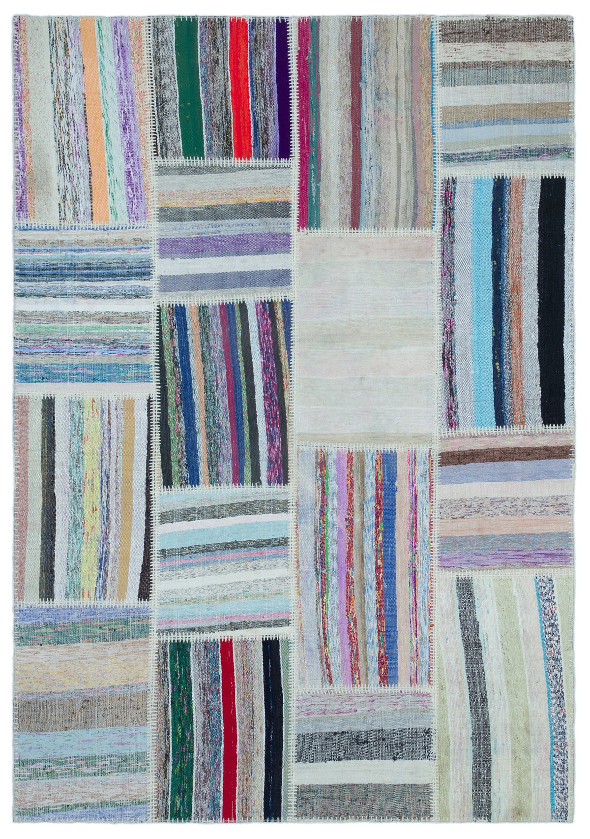 Striped Over Dyed Kilim Patchwork Unique Rug 5&#39;3&#39;&#39; x 7&#39;6&#39;&#39; ft 160 x 228 cm