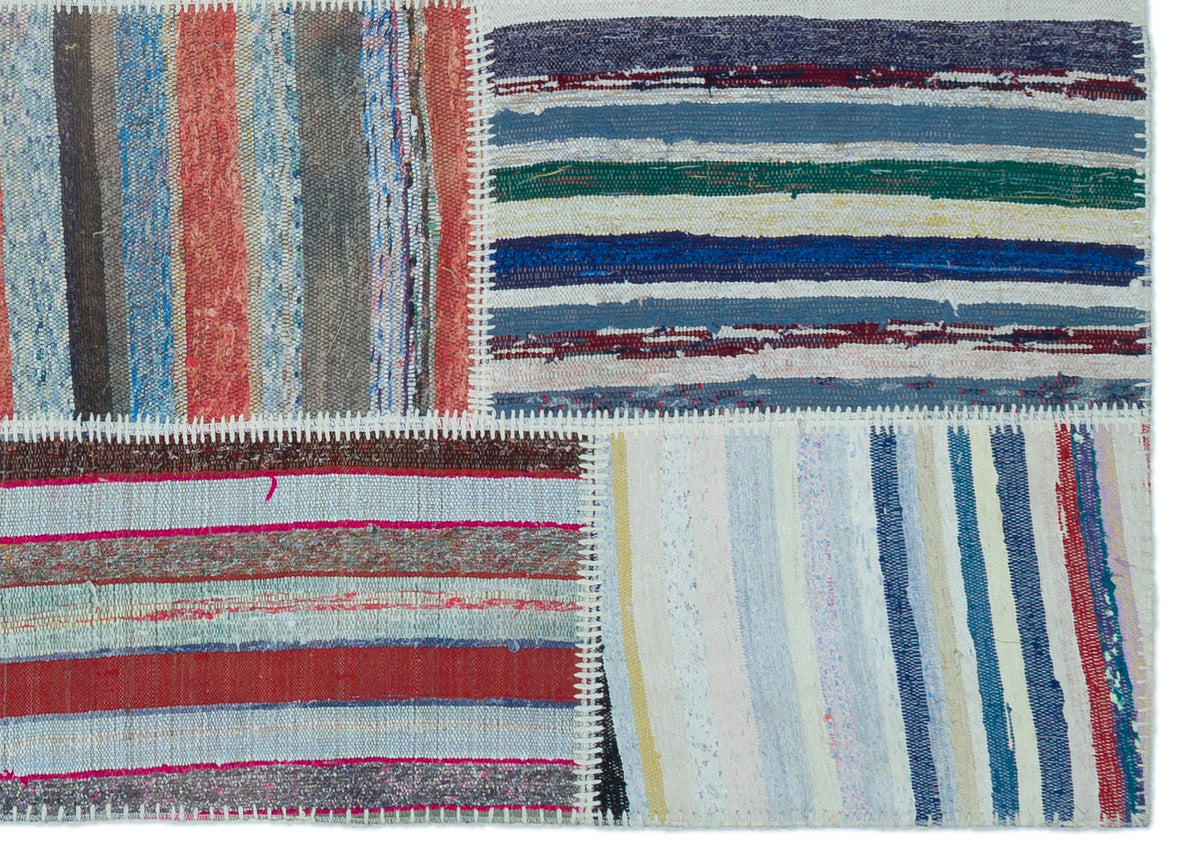 Striped Over Dyed Kilim Patchwork Unique Rug 5&#39;3&#39;&#39; x 7&#39;5&#39;&#39; ft 160 x 225 cm