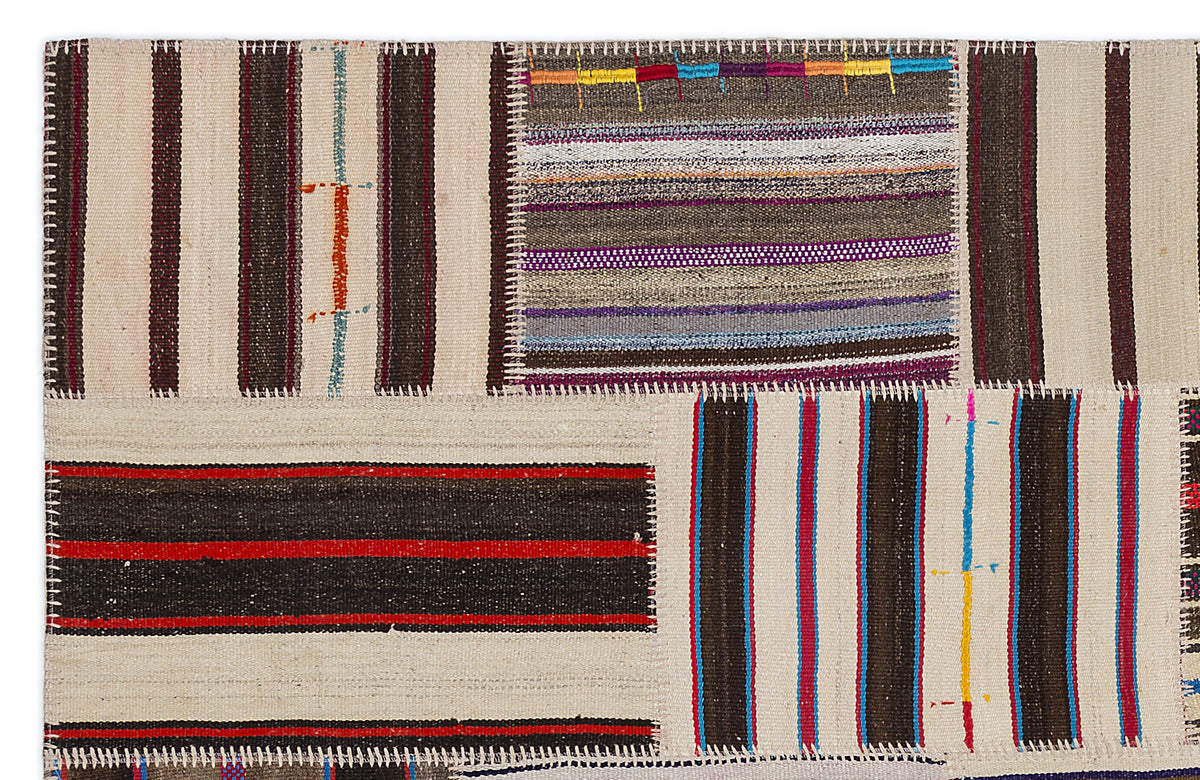 Striped Over Dyed Kilim Patchwork Unique Rug 5&#39;3&#39;&#39; x 7&#39;7&#39;&#39; ft 160 x 230 cm