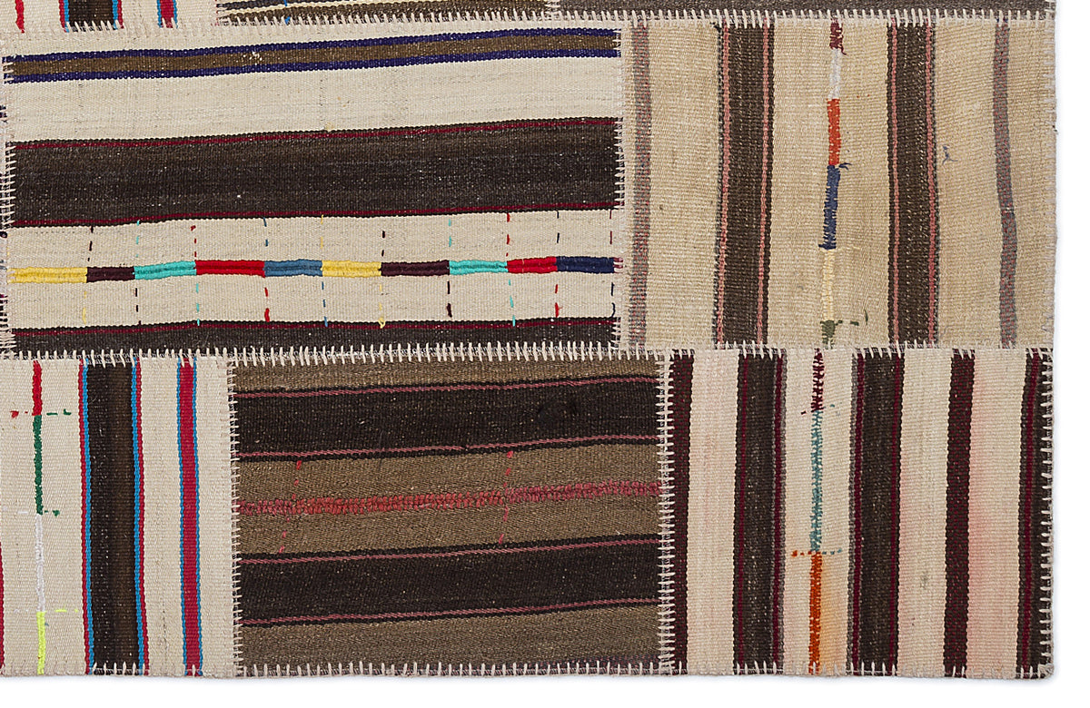 Striped Over Dyed Kilim Patchwork Unique Rug 5&#39;3&#39;&#39; x 7&#39;7&#39;&#39; ft 160 x 230 cm