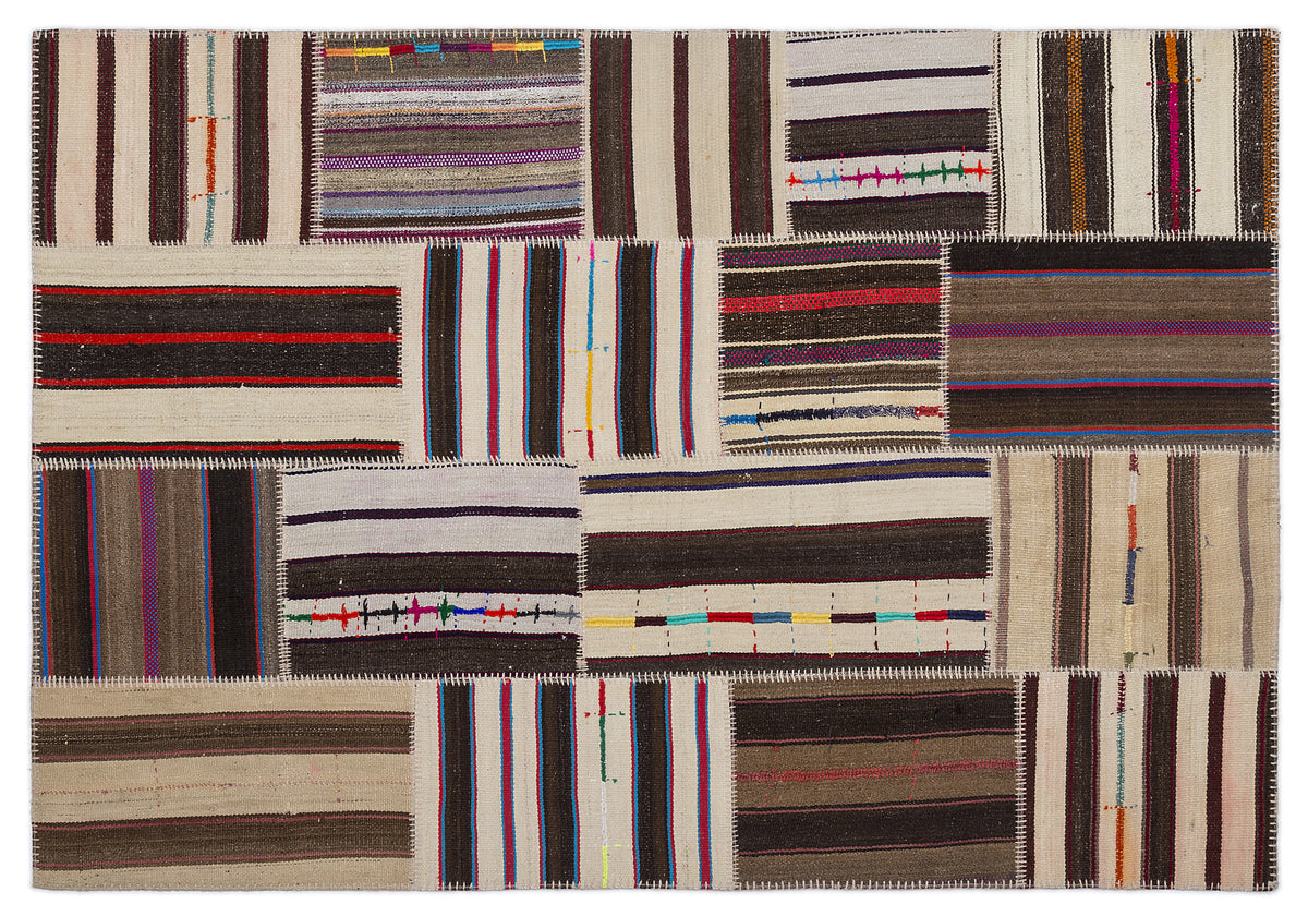 Striped Over Dyed Kilim Patchwork Unique Rug 5&#39;3&#39;&#39; x 7&#39;7&#39;&#39; ft 160 x 230 cm