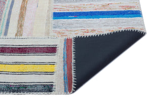 Striped Over Dyed Kilim Patchwork Unique Rug 5'3'' x 7'4'' ft 160 x 224 cm