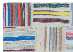Striped Over Dyed Kilim Patchwork Unique Rug 5'3'' x 7'4'' ft 160 x 224 cm