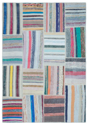 Striped Over Dyed Kilim Patchwork Unique Rug 5'3'' x 7'4'' ft 160 x 224 cm