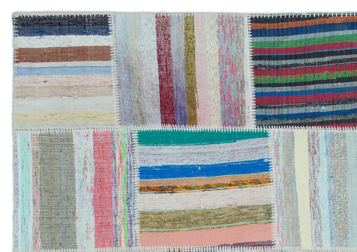 Striped Over Dyed Kilim Patchwork Unique Rug 5&#39;3&#39;&#39; x 7&#39;5&#39;&#39; ft 160 x 226 cm