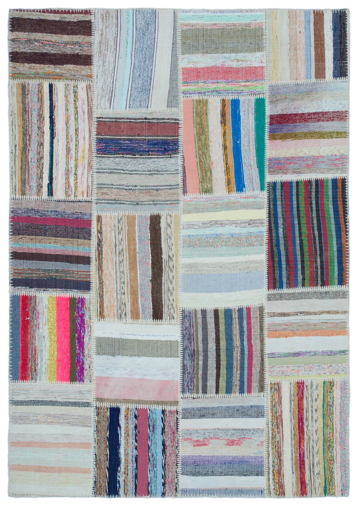 Striped Over Dyed Kilim Patchwork Unique Rug 5&#39;3&#39;&#39; x 7&#39;5&#39;&#39; ft 160 x 226 cm