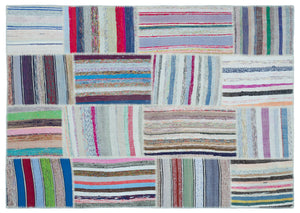 Striped Over Dyed Kilim Patchwork Unique Rug 5'3'' x 7'5'' ft 160 x 226 cm