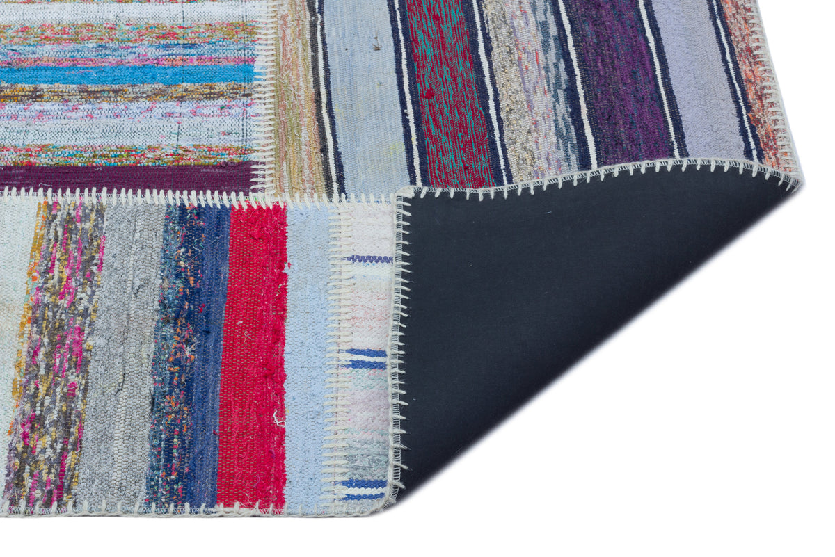 Striped Over Dyed Kilim Patchwork Unique Rug 5&#39;3&#39;&#39; x 7&#39;5&#39;&#39; ft 160 x 226 cm