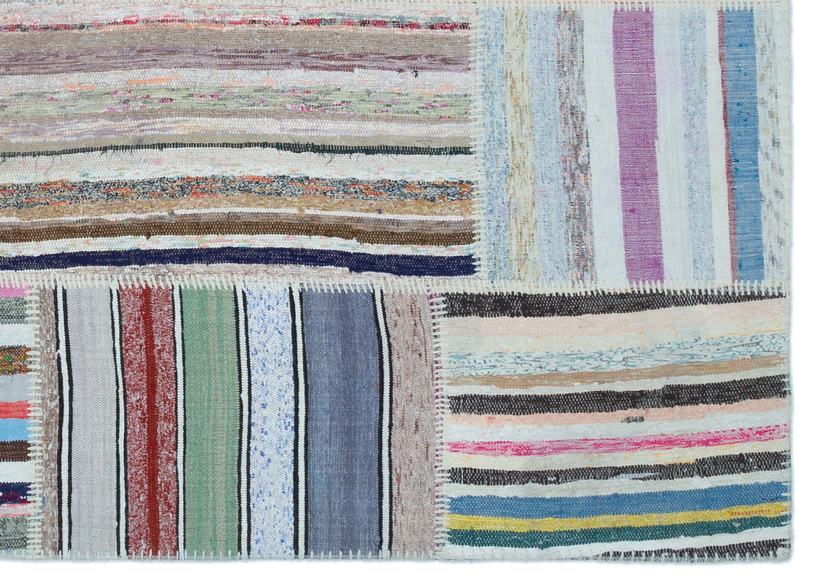 Striped Over Dyed Kilim Patchwork Unique Rug 5&#39;3&#39;&#39; x 7&#39;5&#39;&#39; ft 160 x 226 cm