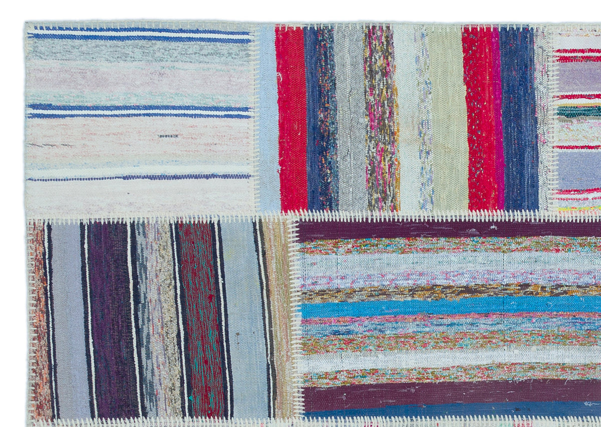 Striped Over Dyed Kilim Patchwork Unique Rug 5&#39;3&#39;&#39; x 7&#39;5&#39;&#39; ft 160 x 226 cm