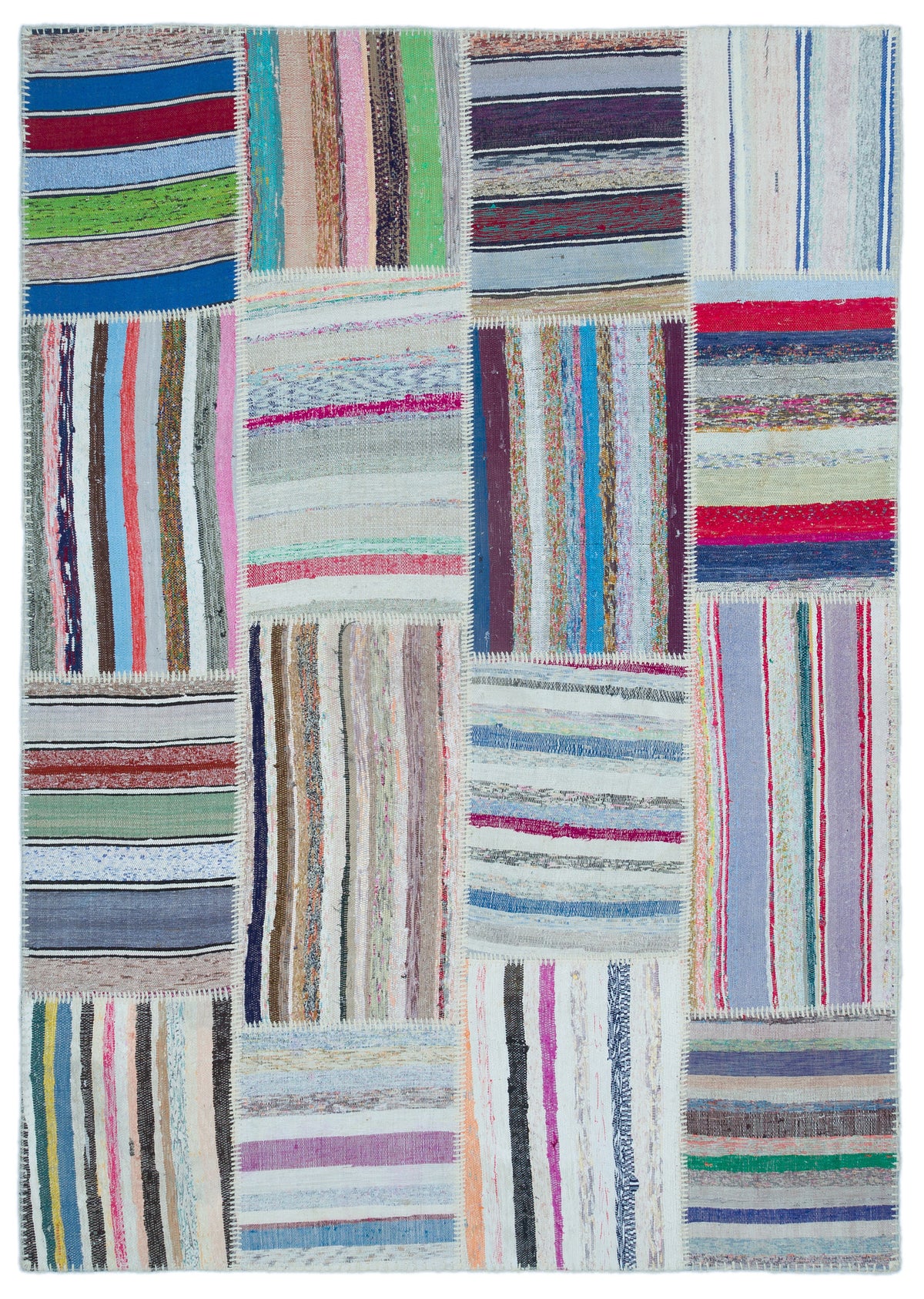 Striped Over Dyed Kilim Patchwork Unique Rug 5&#39;3&#39;&#39; x 7&#39;5&#39;&#39; ft 160 x 226 cm