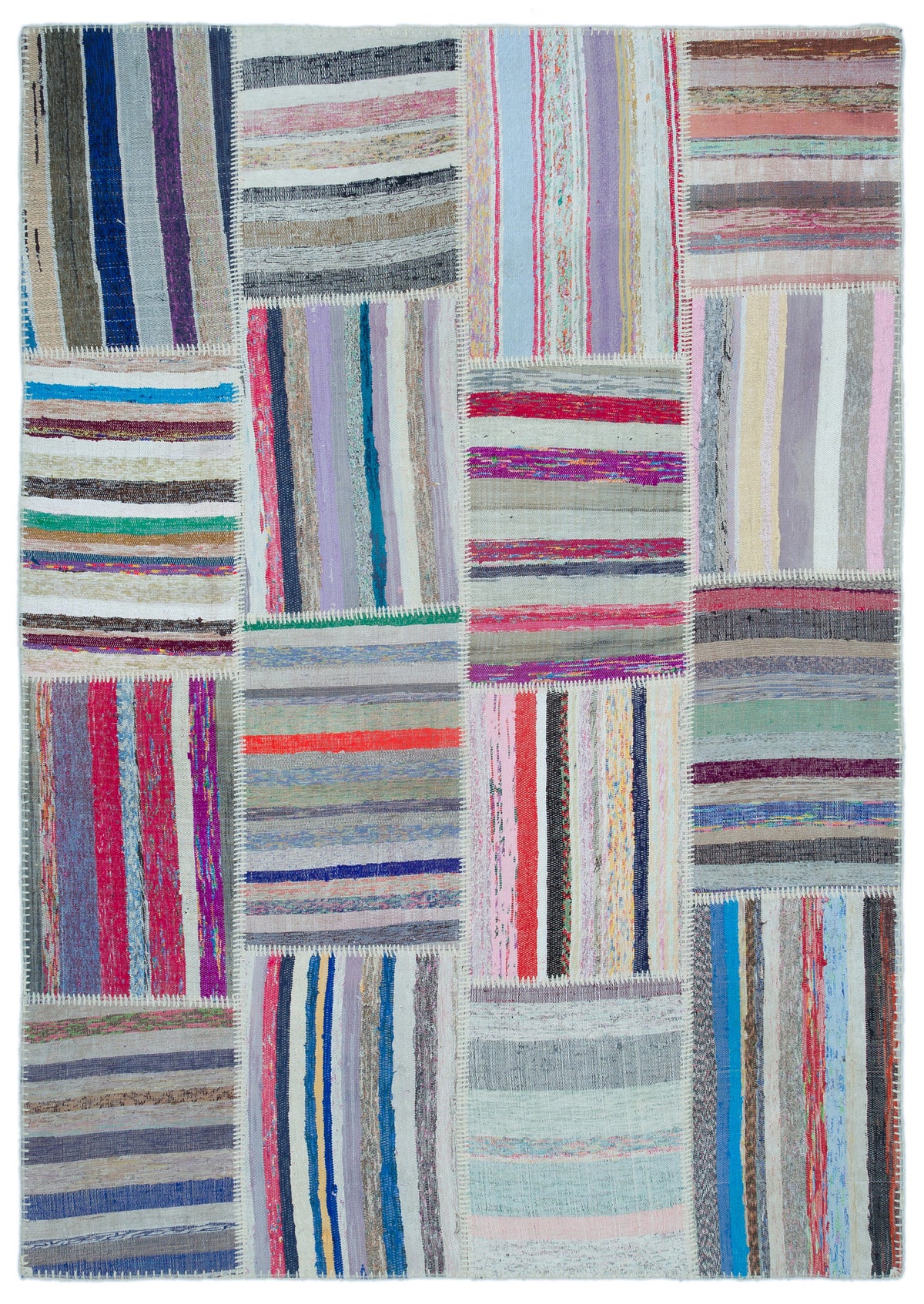 Striped Over Dyed Kilim Patchwork Unique Rug 5&#39;3&#39;&#39; x 7&#39;7&#39;&#39; ft 160 x 230 cm