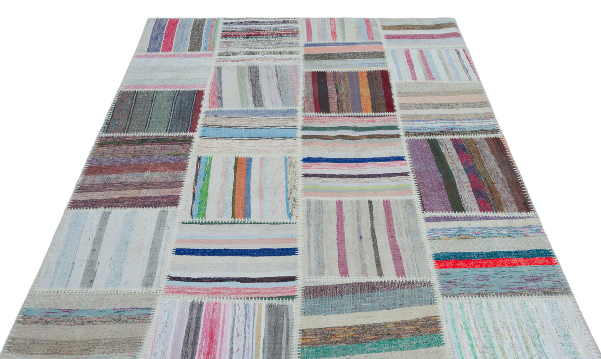 Striped Over Dyed Kilim Patchwork Unique Rug 5&#39;3&#39;&#39; x 7&#39;7&#39;&#39; ft 160 x 230 cm