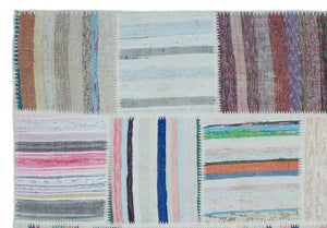 Striped Over Dyed Kilim Patchwork Unique Rug 5'3'' x 7'7'' ft 160 x 230 cm