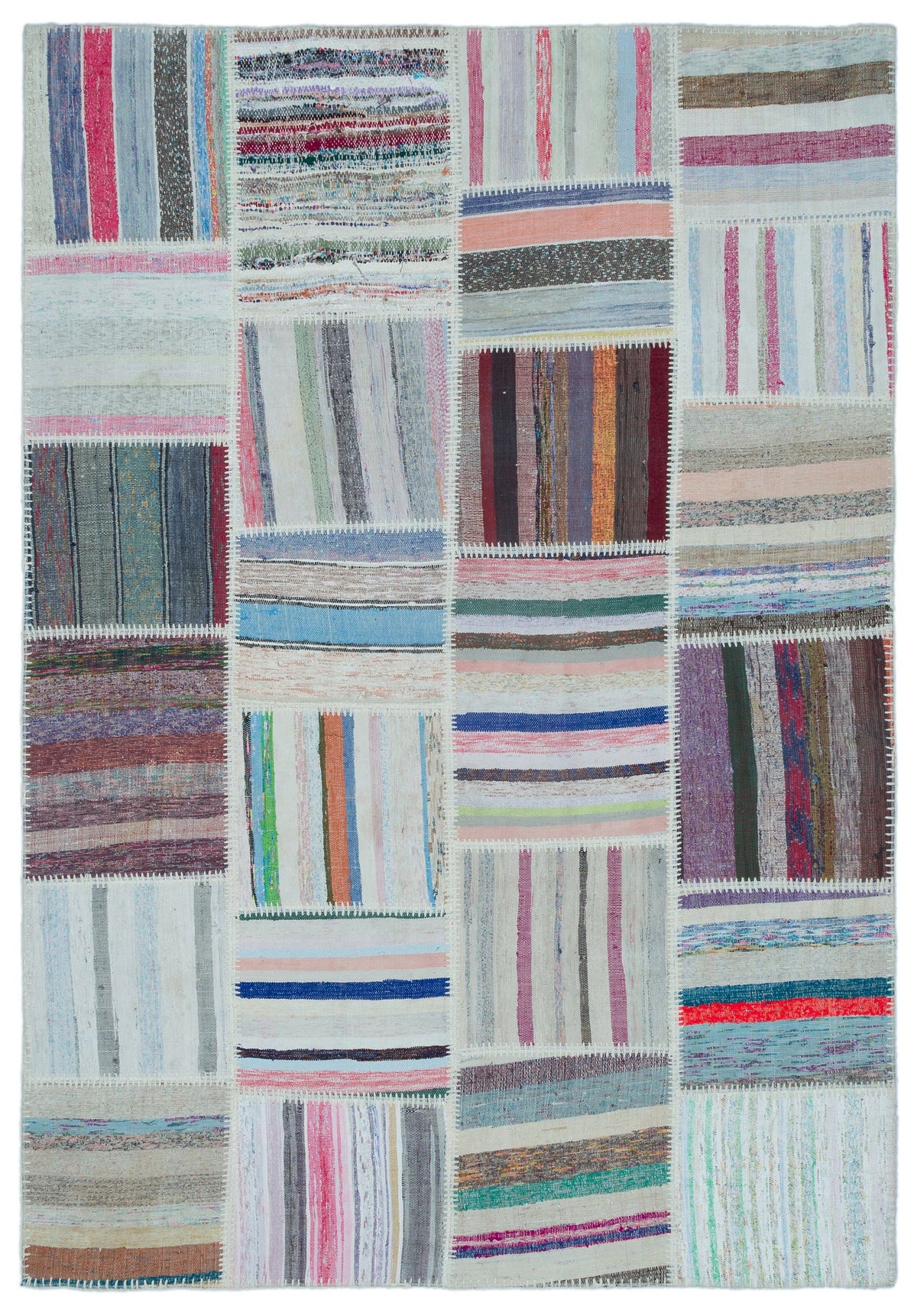 Striped Over Dyed Kilim Patchwork Unique Rug 5&#39;3&#39;&#39; x 7&#39;7&#39;&#39; ft 160 x 230 cm