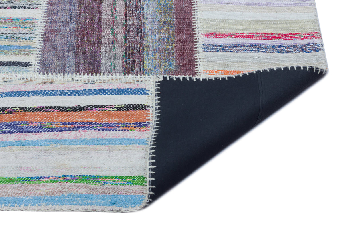 Striped Over Dyed Kilim Patchwork Unique Rug 5&#39;3&#39;&#39; x 7&#39;4&#39;&#39; ft 160 x 224 cm