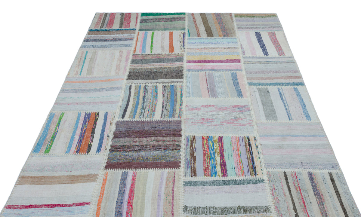 Striped Over Dyed Kilim Patchwork Unique Rug 5&#39;3&#39;&#39; x 7&#39;4&#39;&#39; ft 160 x 224 cm