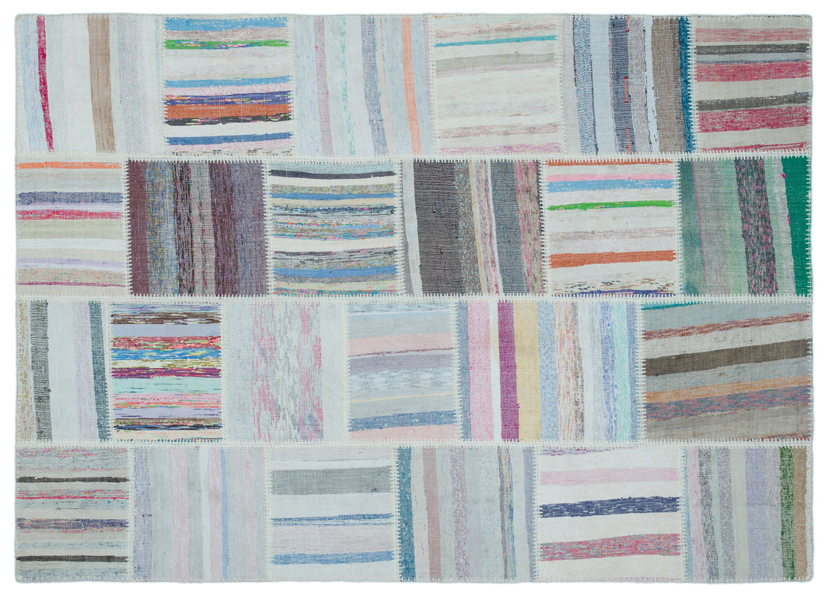 Striped Over Dyed Kilim Patchwork Unique Rug 5&#39;3&#39;&#39; x 7&#39;4&#39;&#39; ft 160 x 224 cm