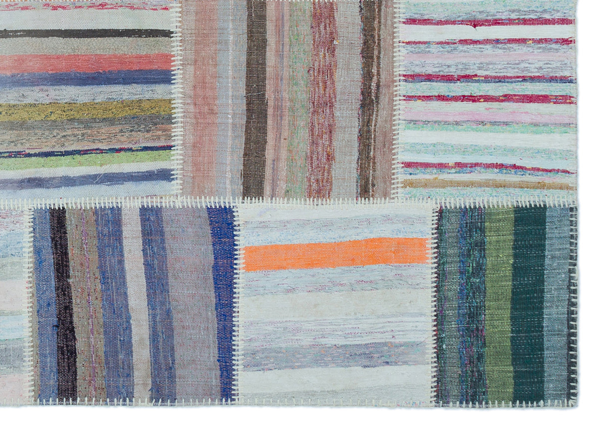 Striped Over Dyed Kilim Patchwork Unique Rug 5&#39;3&#39;&#39; x 7&#39;5&#39;&#39; ft 160 x 225 cm