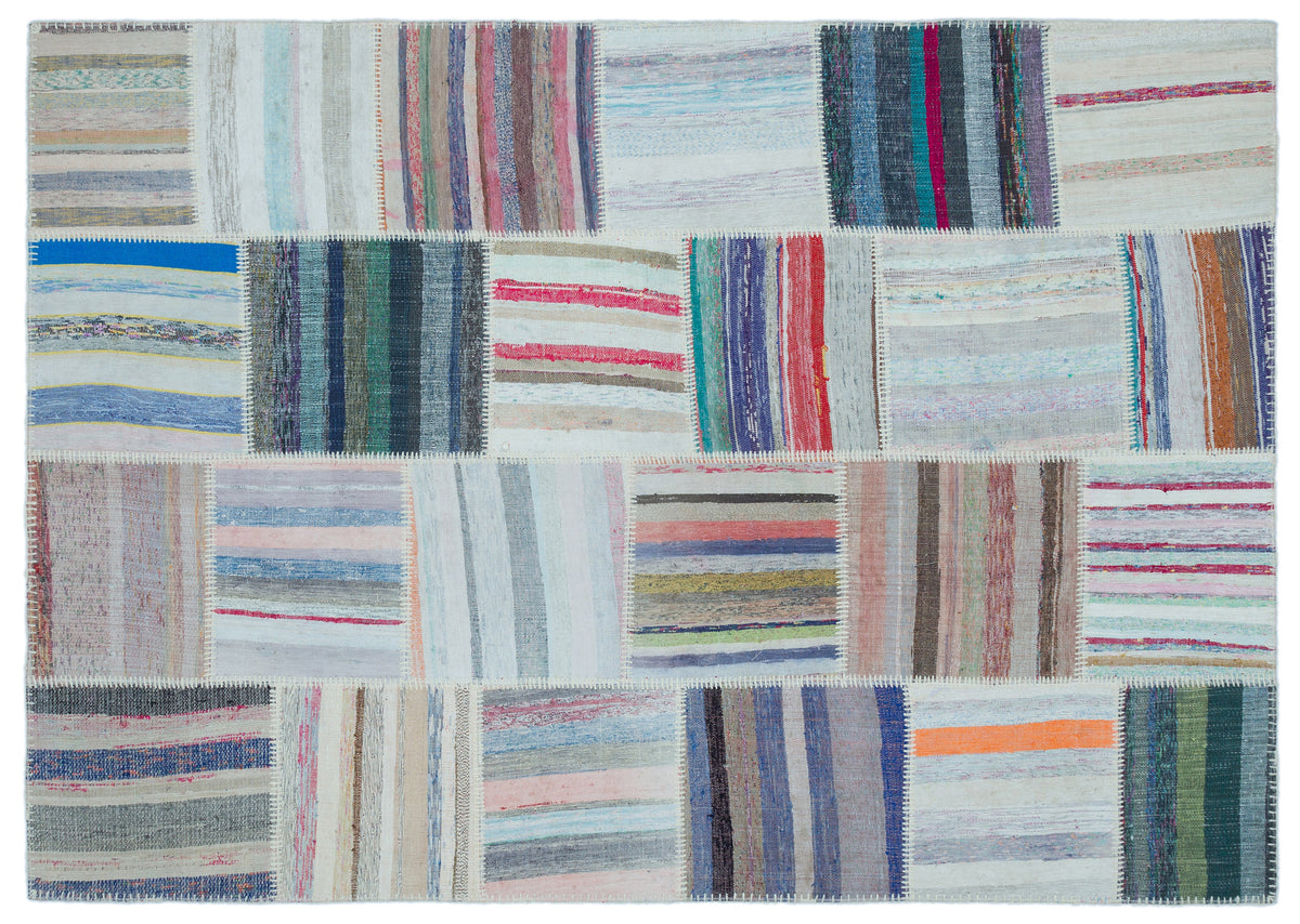 Striped Over Dyed Kilim Patchwork Unique Rug 5&#39;3&#39;&#39; x 7&#39;5&#39;&#39; ft 160 x 225 cm