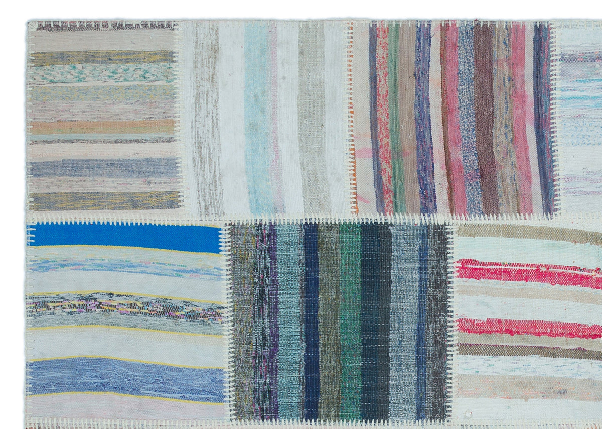 Striped Over Dyed Kilim Patchwork Unique Rug 5&#39;3&#39;&#39; x 7&#39;5&#39;&#39; ft 160 x 225 cm