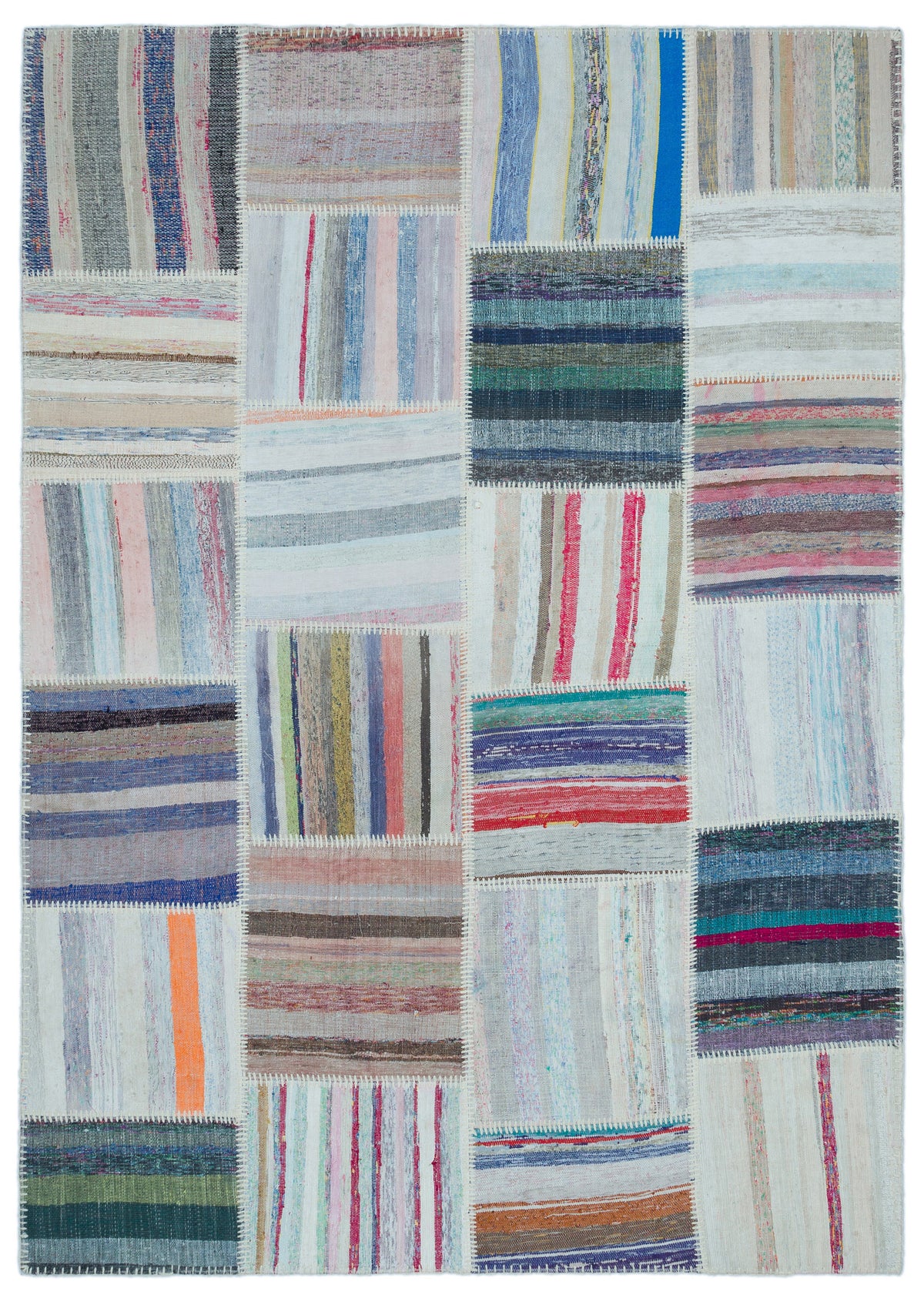 Striped Over Dyed Kilim Patchwork Unique Rug 5&#39;3&#39;&#39; x 7&#39;5&#39;&#39; ft 160 x 225 cm