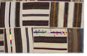 Striped Over Dyed Kilim Patchwork Unique Rug 5'3'' x 7'7'' ft 160 x 230 cm