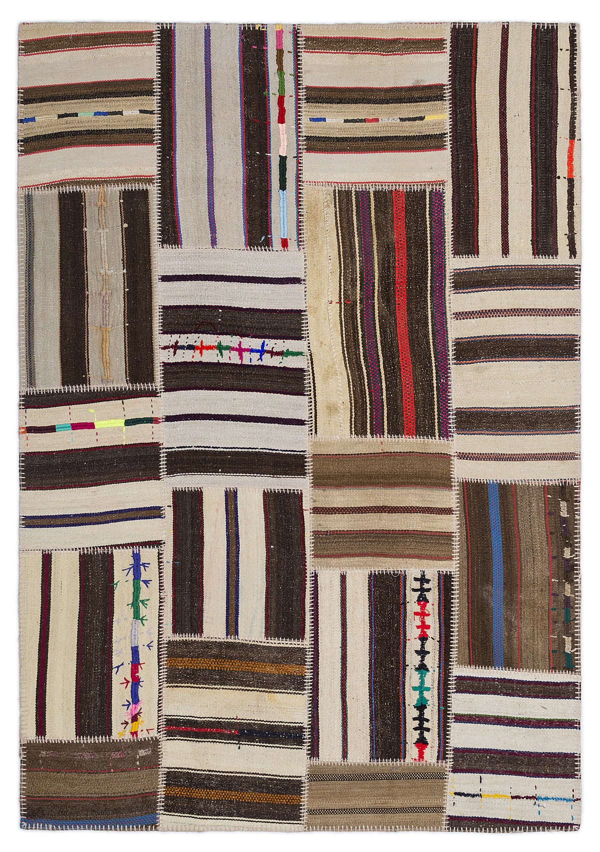Striped Over Dyed Kilim Patchwork Unique Rug 5&#39;3&#39;&#39; x 7&#39;7&#39;&#39; ft 160 x 230 cm
