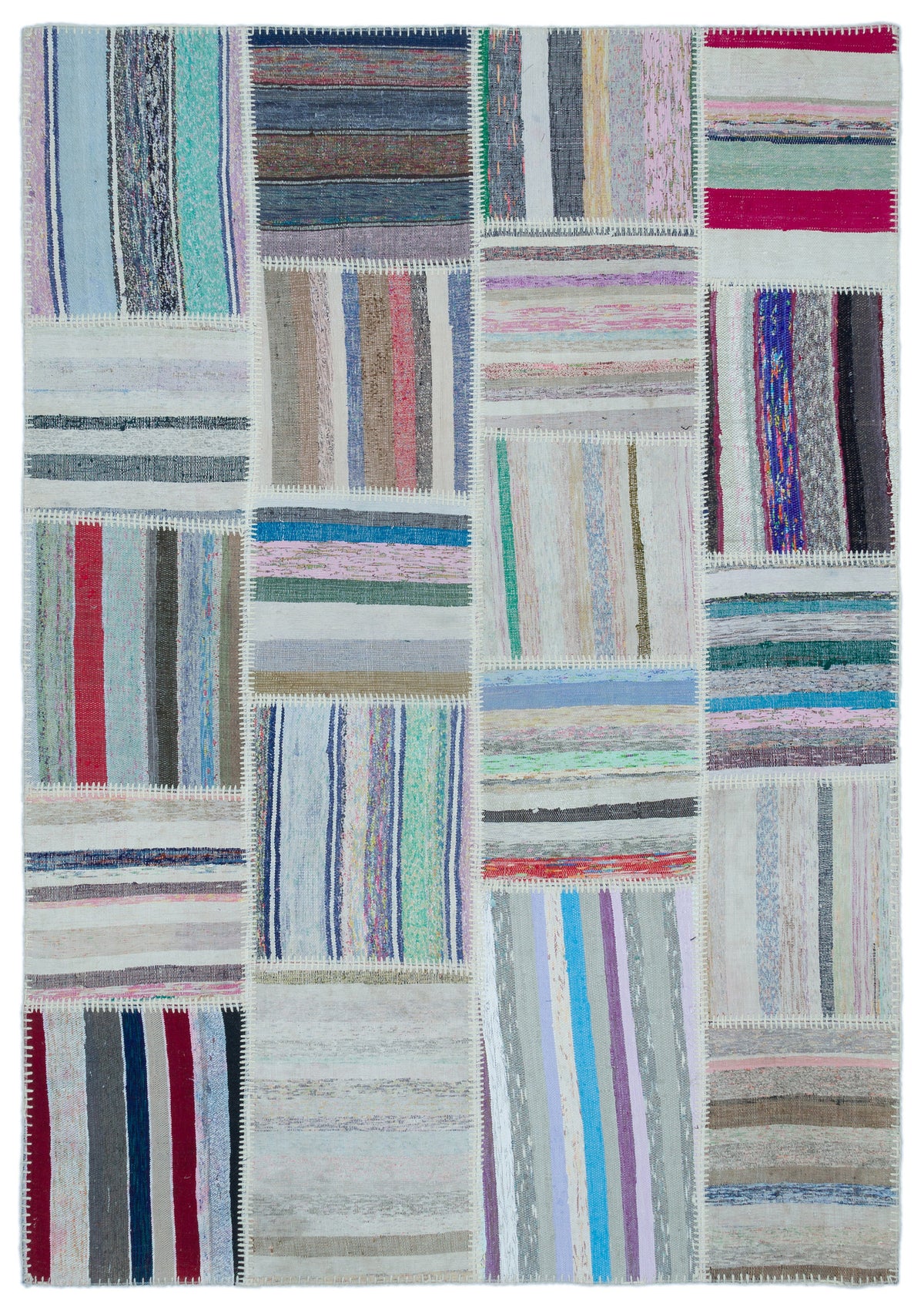 Striped Over Dyed Kilim Patchwork Unique Rug 5&#39;3&#39;&#39; x 7&#39;7&#39;&#39; ft 160 x 230 cm