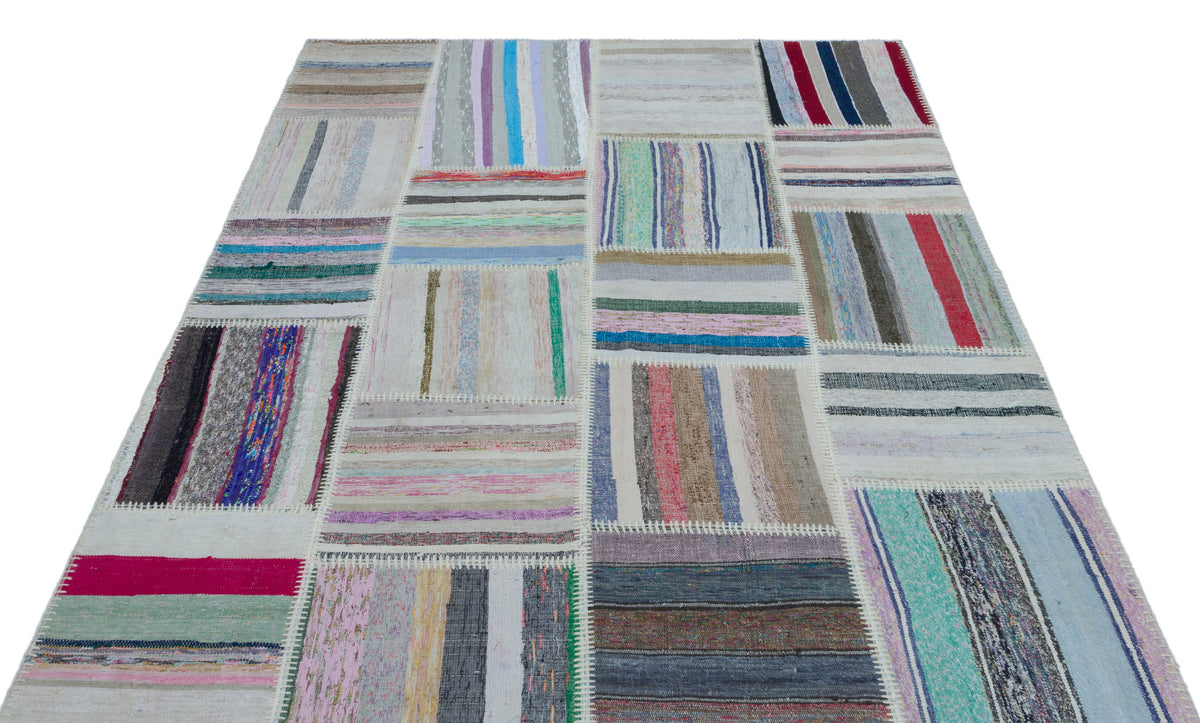 Striped Over Dyed Kilim Patchwork Unique Rug 5&#39;3&#39;&#39; x 7&#39;7&#39;&#39; ft 160 x 230 cm