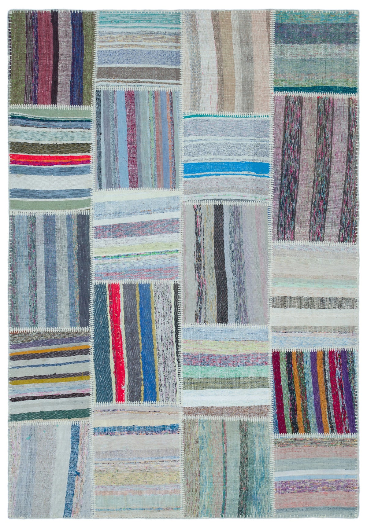 Striped Over Dyed Kilim Patchwork Unique Rug 5&#39;3&#39;&#39; x 7&#39;7&#39;&#39; ft 160 x 230 cm